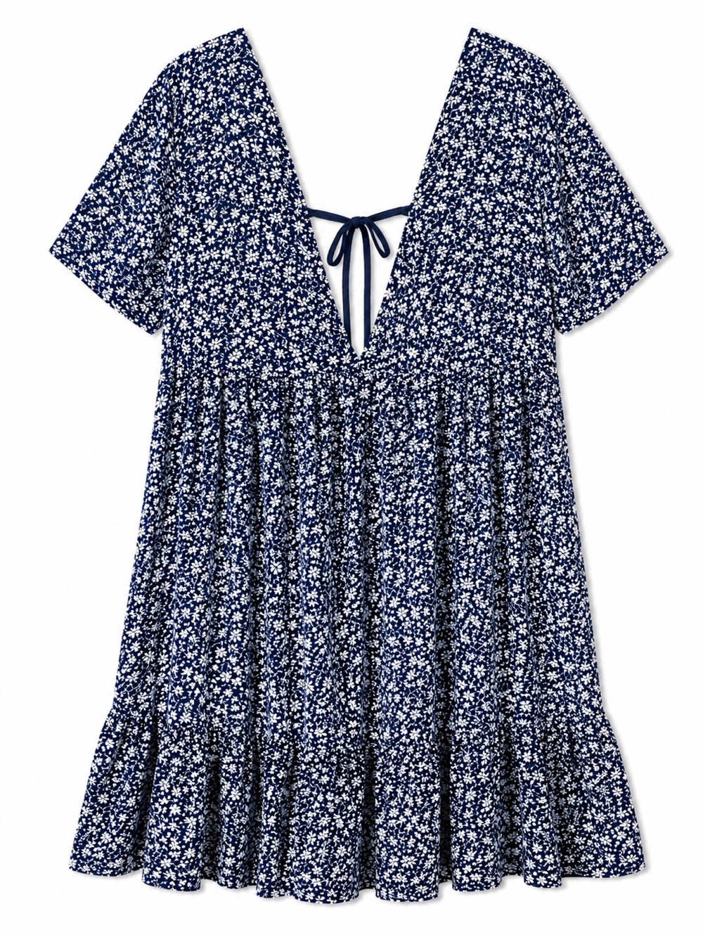 bohme Navy Blue Floral Tie-Back Summer Dress Mini
